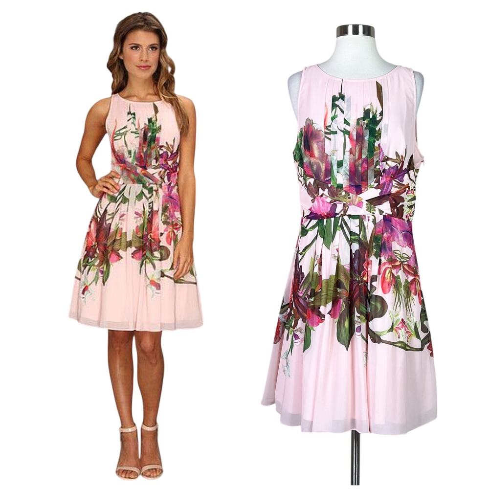 Ted Baker | Carlii Floral Print Pink Fit Flare Cocktail Dress TB 5 US 12 Dress